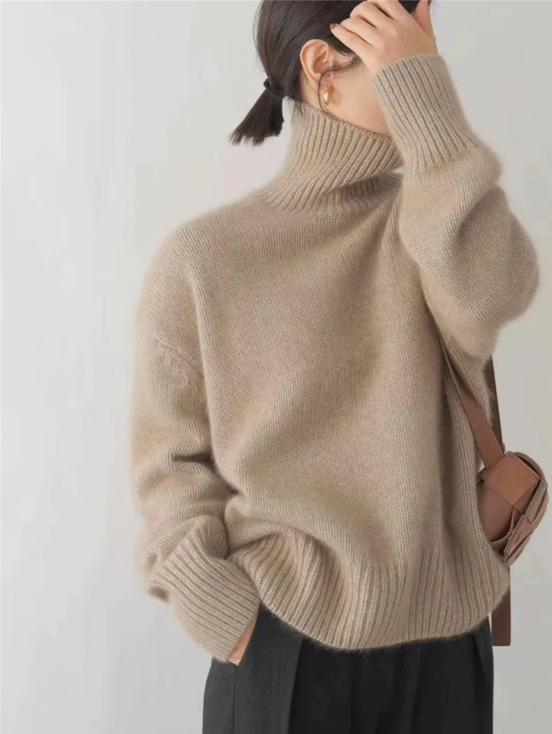女性用クラシックロールネックセーター暖かい