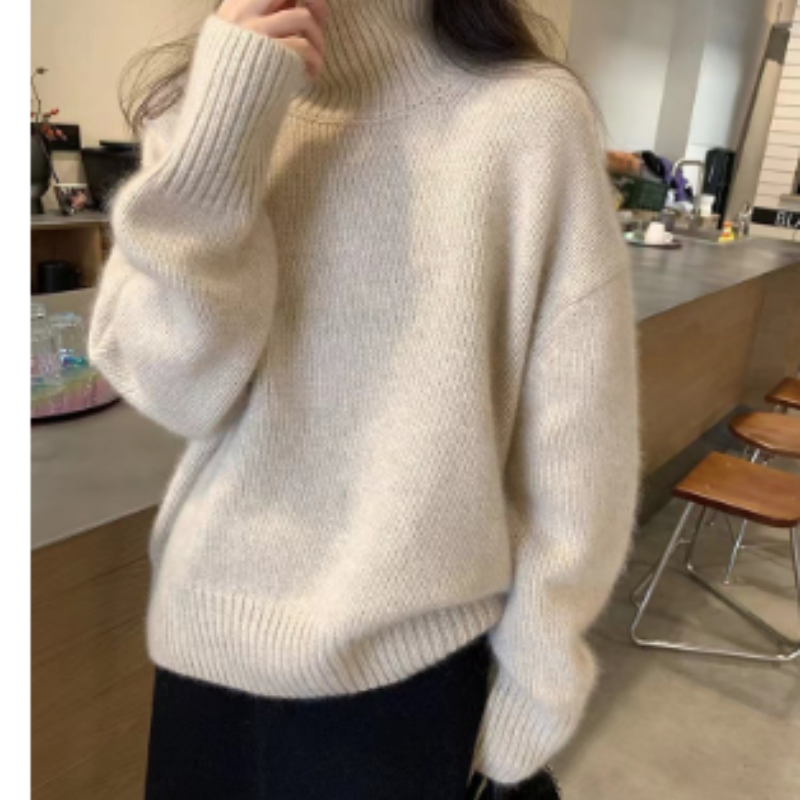 女性用クラシックロールネックセーター暖かい