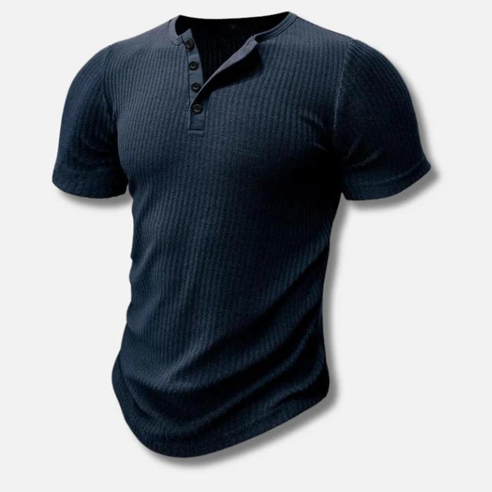 メンズマッスルフィットヘンリーTシャツ