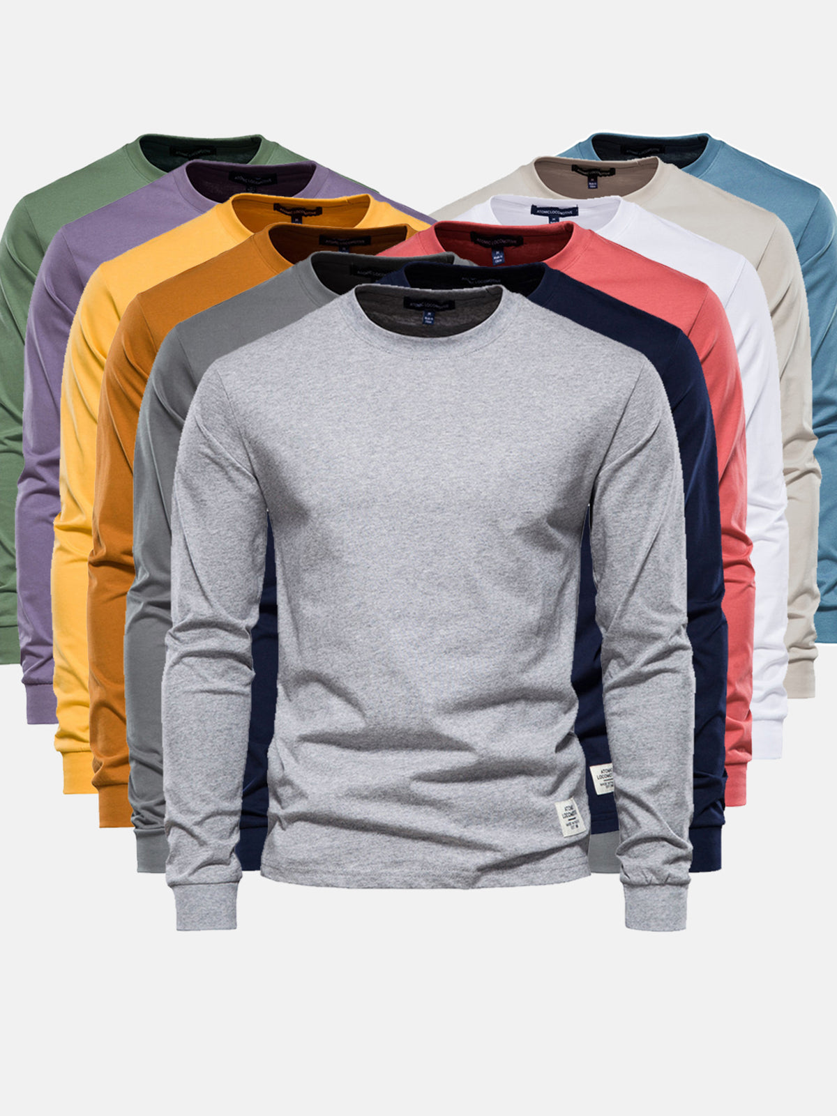 ラウンドネック長袖コットンTシャツ