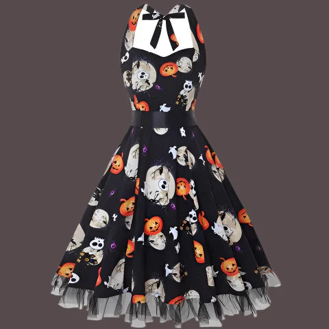 かぼちゃプリント 長袖ハロウィンコスチュームドレス